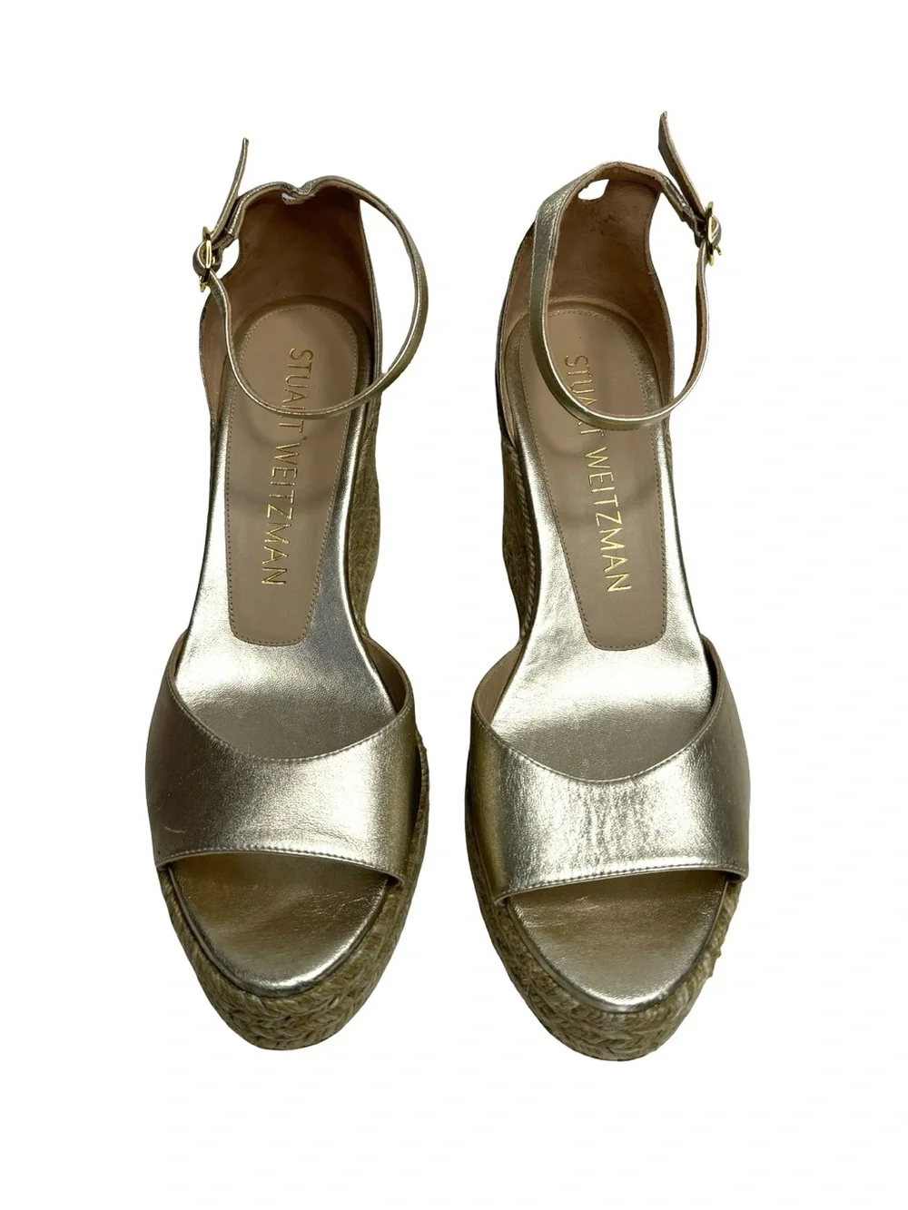 Stuart Weitzman | Nudist Curve Espadrille Wedge Sandal in Gold 9.5 - Picture 3 of 11